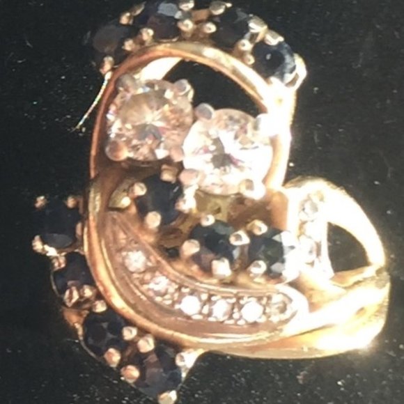 Custom Made Twin Diamond, 11 Sapphires accented with more Diamonds (RING)  7 - Picture 8 of 10